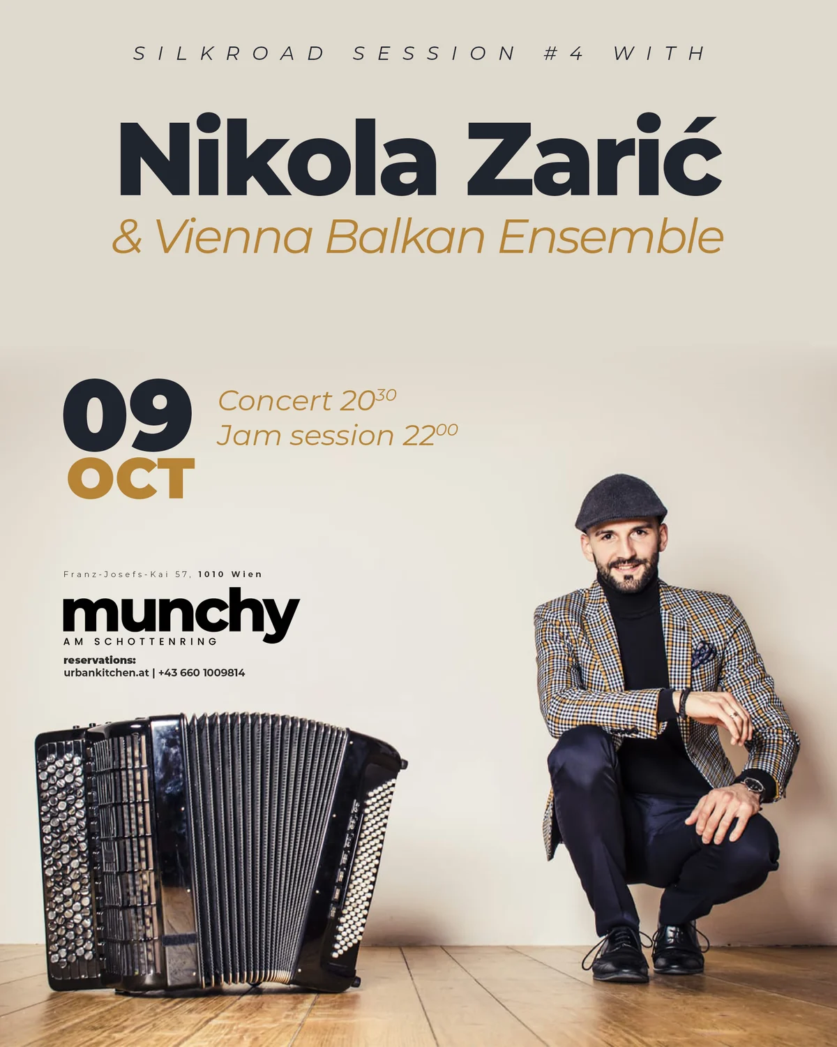 Event poster Silkroad Session #4 with Nikola Zarić & Vienna Balkan Ensemble on 9 October