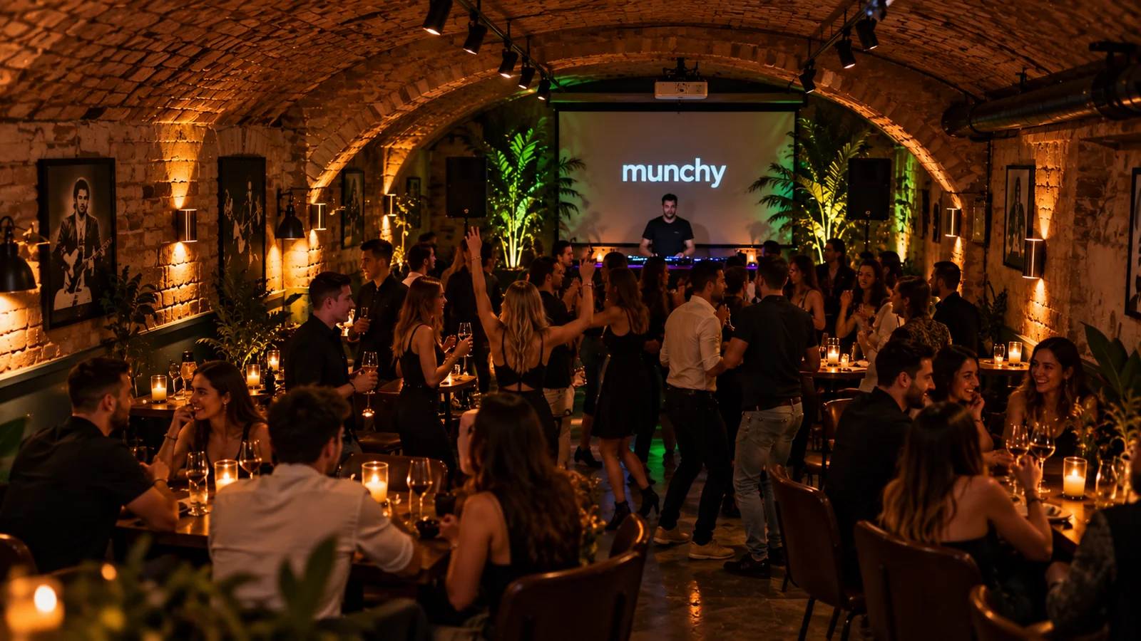 Christmas party in the club room at Munchy with DJ and screen