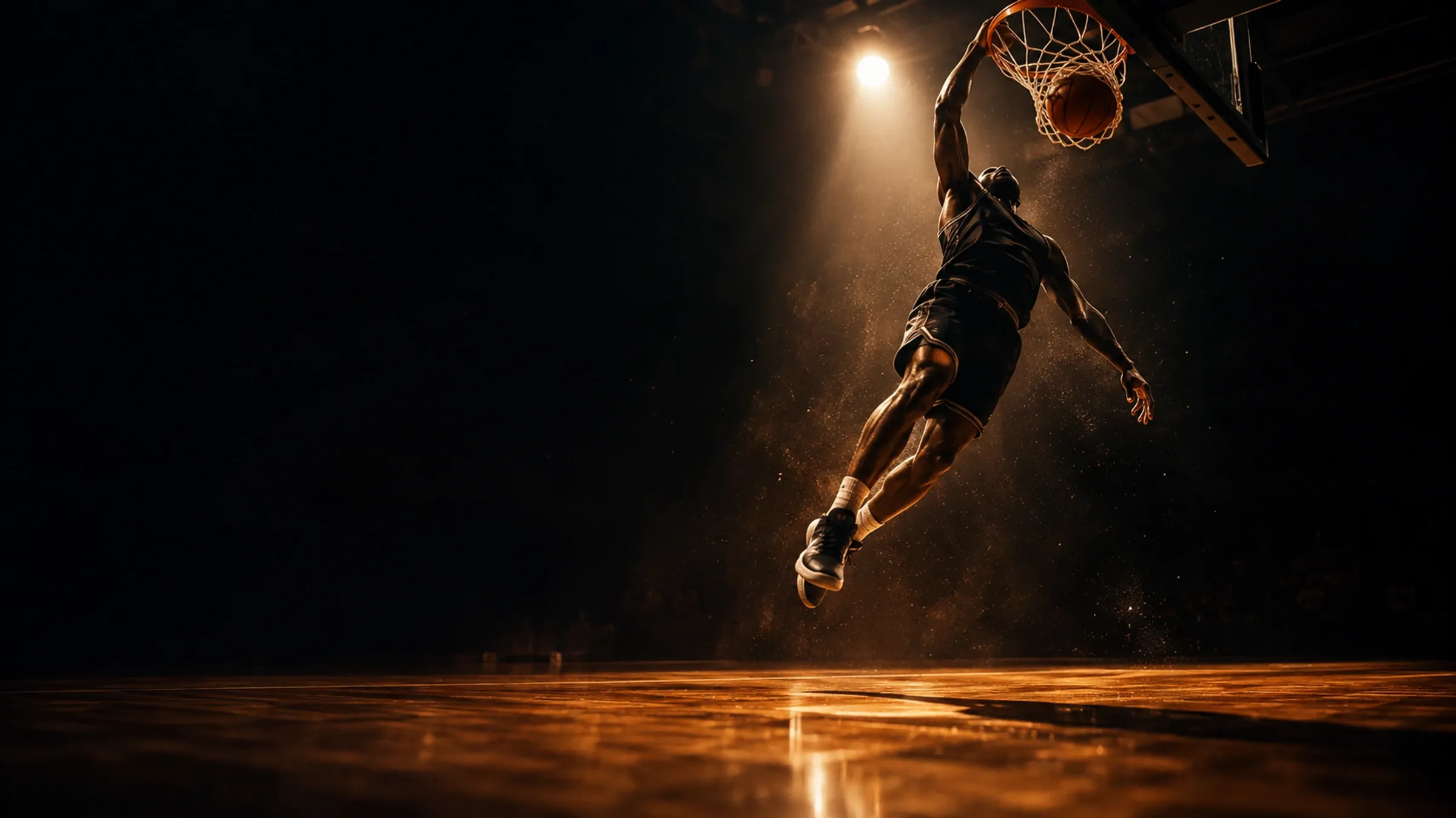 Basketballspieler beim Dunk im Scheinwerferlicht &ndash; NBA live bei Munchy in Wien