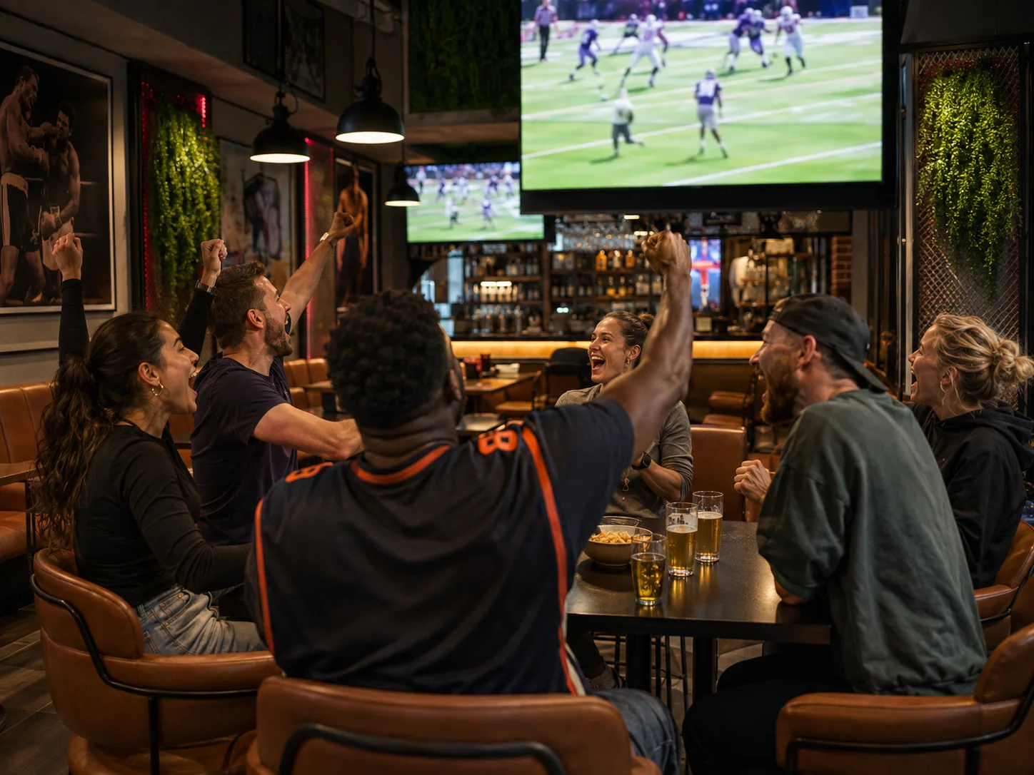 Fans jubeln beim NFL-Spiel in der Sportsbar