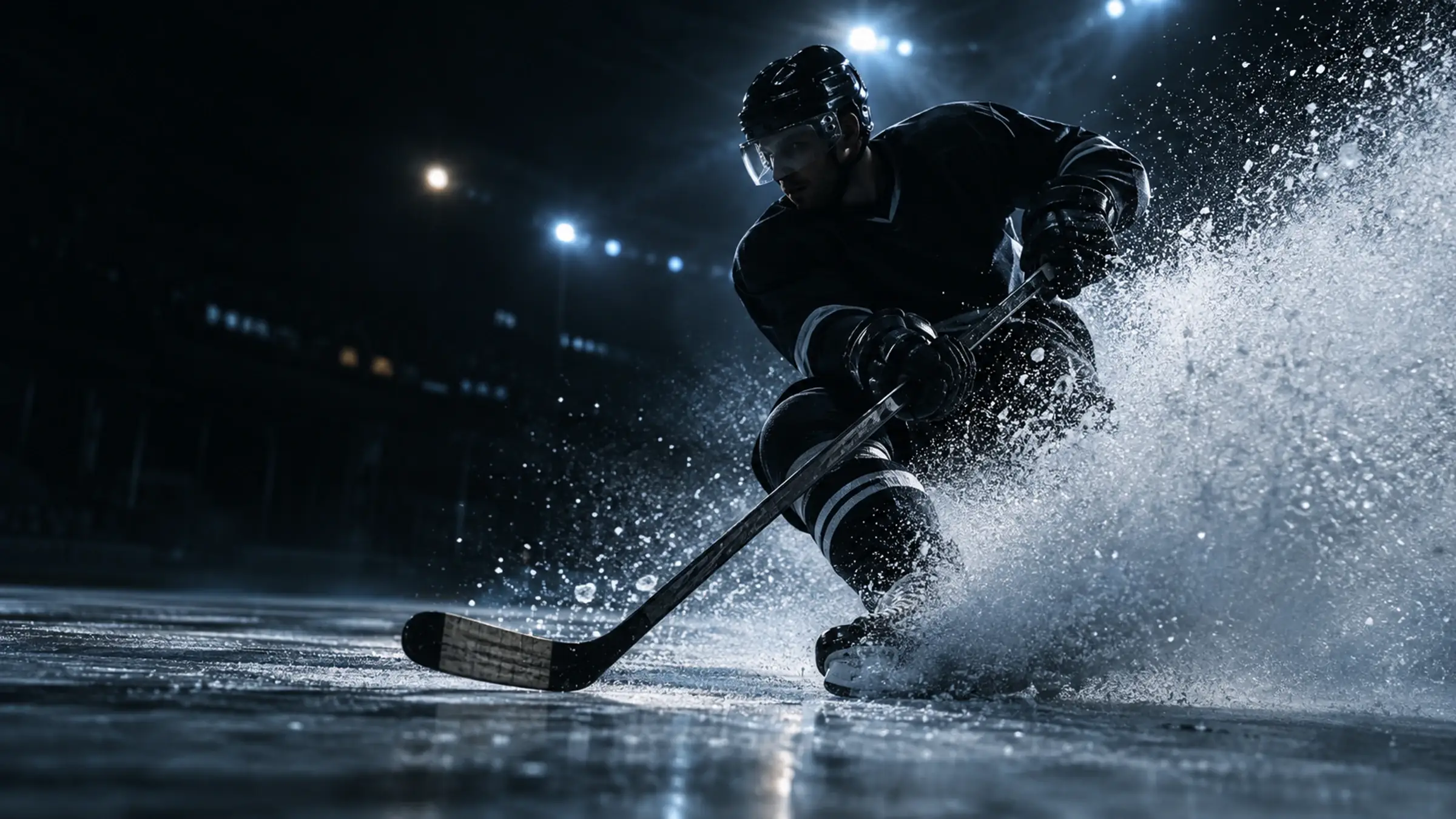 Eishockeyspieler in der Eiswolke beim harten Stopp &ndash; NHL live bei Munchy in Wien