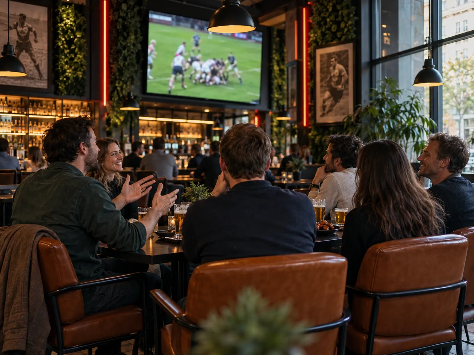 Gruppe verfolgt am Samstagnachmittag ein Rugbyspiel in der Sportsbar