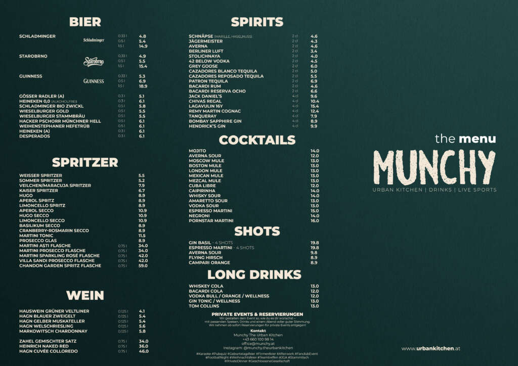 Munchy Speisekarte – Smashburger, Snacks, Wings & Cocktails in Wien