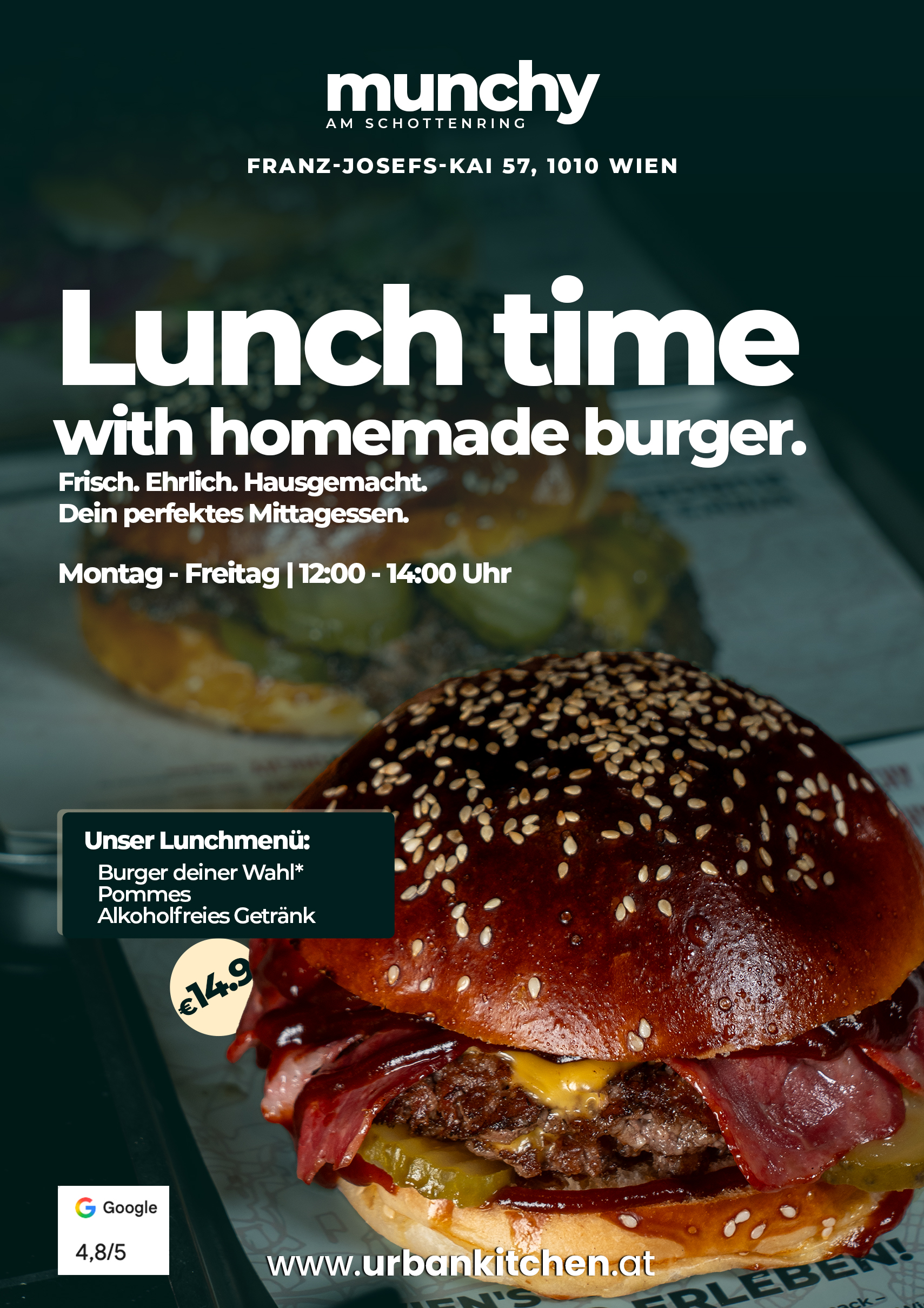 Lunchmenü bei Munchy Wien – Smashburger, Pommes, Getränk